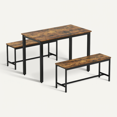 Ensemble Table De Cuisine Rectangulaire 110x60x75 Cm Avec 2 Bancs, En Panneau De Particules, Noir Ensemble Table De Cuisine Rectangulaire 110x60x75 Cm Avec 2 Bancs, En Panneau De Particules, Noir