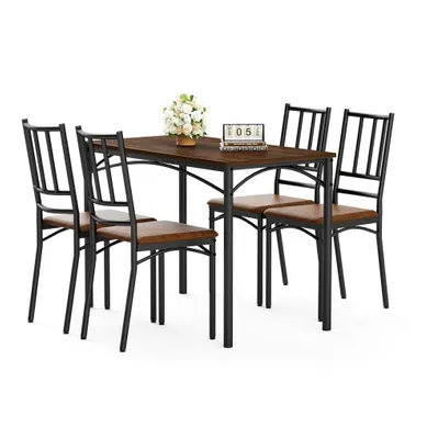 Ensemble Table à Manger Rectangulaire Et 4 Chaises, Style Industriel, Métal, Noir + Noyer Ensemble Table à Manger Rectangulaire Et 4 Chaises, Style Industriel, Métal, Noir + Noyer