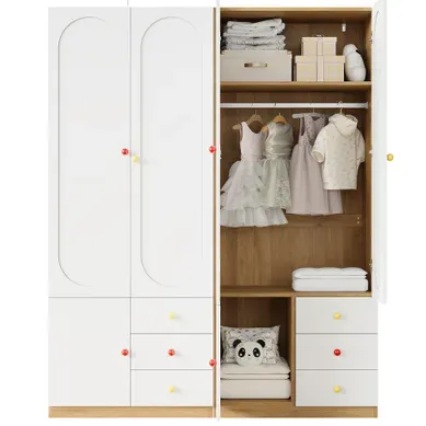 Lot De 2 Armoires De Chambre 6 Portes 6 Tiroirs 160x45x200cm, Poignées En Céramique Colorée, Blanc Lot De 2 Armoires De Chambre 6 Portes 6 Tiroirs 160x45x200cm, Poignées En Céramique Colorée, Blanc