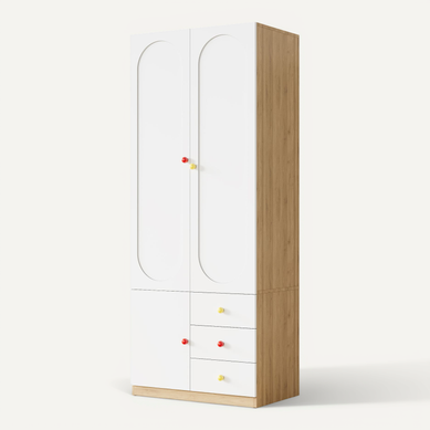 Armoire De Chambre enfant 3 Portes 3 Tiroirs 80x45x200cm, Poignées En Céramique Colorée, Mdf, Blanc Armoire De Chambre enfant 3 Portes 3 Tiroirs 80x45x200cm, Poignées En Céramique Colorée, Mdf, Blanc