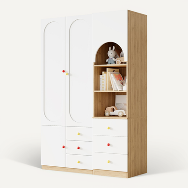 Ensemble De Meubles De Chambre enfant : Armoire 2 Portes + étagère De Rangement 130x50x200cm, Blanc Ensemble De Meubles De Chambre enfant : Armoire 2 Portes + étagère De Rangement 130x50x200cm, Blanc