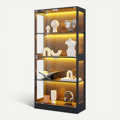 Vitrine 80x35x170cm Avec LED, 4 Niveaux, 4 Portes Vitrées, Porte à Ouverture Par Pression, Noir Vitrine 80x35x170cm Avec LED, 4 Niveaux, 4 Portes Vitrées, Porte à Ouverture Par Pression, Noir
