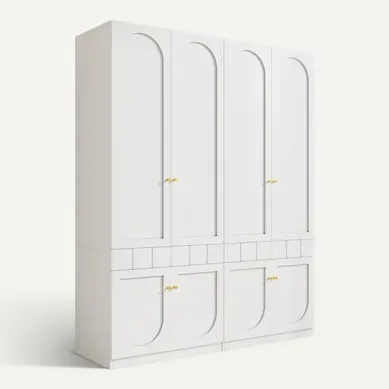 Lot De 2 Armoires De Chambre 8 Portes 160x50x200cm, 4 Tiroirs, Poignée En Métal, Mdf, Blanc Lot De 2 Armoires De Chambre 8 Portes 160x50x200cm, 4 Tiroirs, Poignée En Métal, Mdf, Blanc