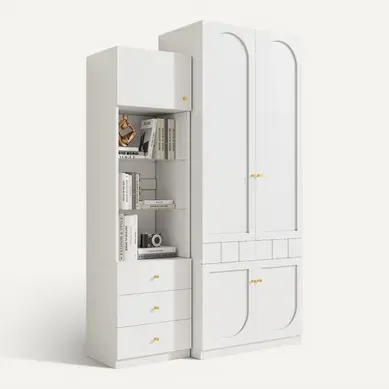 Ensemble Meuble Chambre : Armoire 80x50x200cm+vitrine 50x40x180cm, Avec Tringle à Vêtements, Blanc Ensemble Meuble Chambre : Armoire 80x50x200cm+vitrine 50x40x180cm, Avec Tringle à Vêtements, Blanc