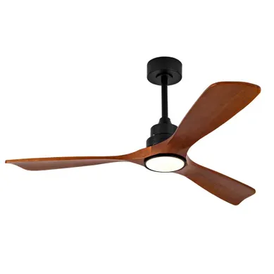 Ventilateur De Plafond Lumineux 52 Pouces, Double Commande, 3 Pales Bois, Noir + Noyer Foncé