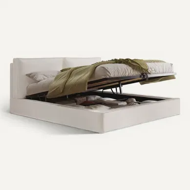 Lit Coffre Adulte 180x200cm Avec Rangement Hydraulique, Design Carré Simple, En Bouclé, Beige Lit Coffre Adulte 180x200cm Avec Rangement Hydraulique, Design Carré Simple, En Bouclé, Beige