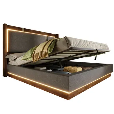 Lit Coffre Adulte 140x190 Cm Lit Double Avec LED Et Rangement, Lin, Gris