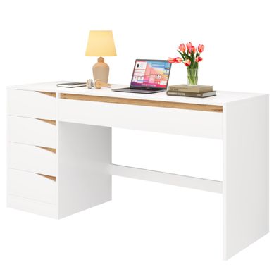 Bureau Rectangulaire 140x50x78 Cm Avec 5 Tiroirs De Rangement, Panneaux De Particules, Blanc Bureau Rectangulaire 140x50x78 Cm Avec 5 Tiroirs De Rangement, Panneaux De Particules, Blanc
