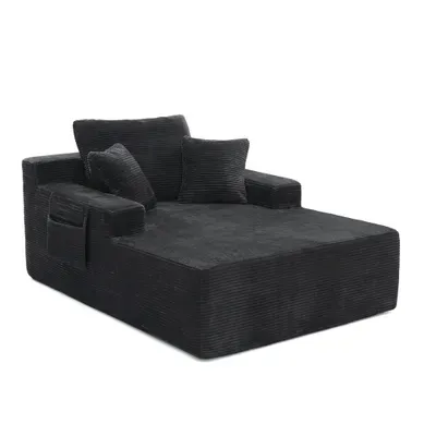 Canapé 1 Place 110x150x70 Cm Avec Poches Latérales, Coussins, Sans Montage, Tissu, Noir