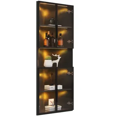 Vitrine D'angle 62x32x160 Cm Avec LED Panneau, 4 Portes, En Mdf, Noir Vitrine D'angle 62x32x160 Cm Avec LED Panneau, 4 Portes, En Mdf, Noir