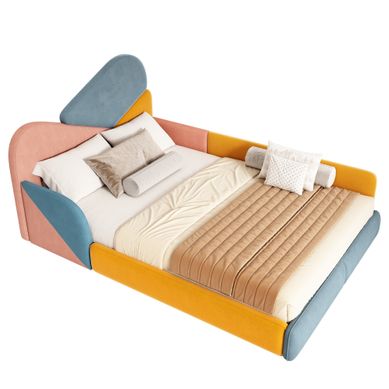 Lit Enfant 140x200 Cm Avec Tête De Lit Rembourrée Velours Multicolore