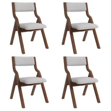 Lot De 4 Chaises De Salle à Manger Pliantes, Structure En Bois Massif, Assise En Lin, Gris Lot De 4 Chaises De Salle à Manger Pliantes, Structure En Bois Massif, Assise En Lin, Gris