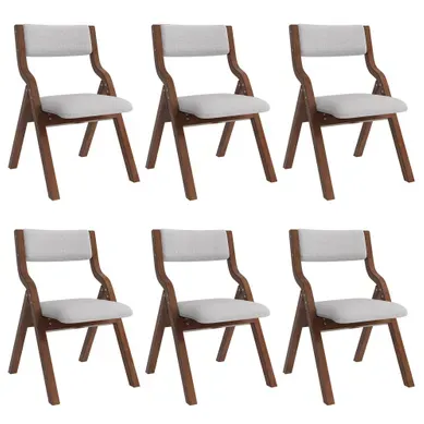 Lot De 6 Chaises De Salle à Manger Pliantes, Structure En Bois Massif, Assise En Lin, Gris Lot De 6 Chaises De Salle à Manger Pliantes, Structure En Bois Massif, Assise En Lin, Gris