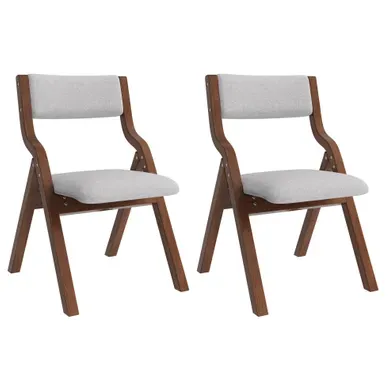 Lot De 2 Chaises De Salle à Manger Pliantes, Structure En Bois Massif, Assise En Lin, Gris Lot De 2 Chaises De Salle à Manger Pliantes, Structure En Bois Massif, Assise En Lin, Gris