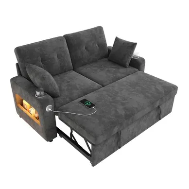 Canapé Convertible 2 places 141,5x131x83,5 Cm Chenille Gris Avec LED Et Ports USB Canapé Convertible 2 places 141,5x131x83,5 Cm Chenille Gris Avec LED Et Ports USB