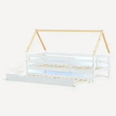 Lit Enfant Cabane 90x200 Cm Avec Lit Gigogne Sur Roulettes En Pin Blanc Naturel Lit Enfant Cabane 90x200 Cm Avec Lit Gigogne Sur Roulettes En Pin Blanc Naturel