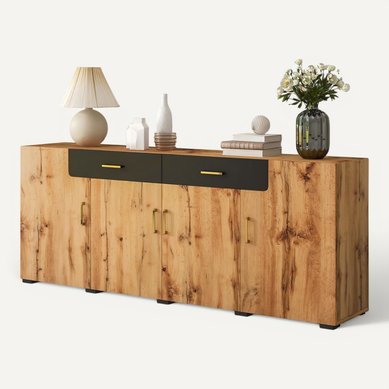 Buffet 208 X 39,5 X 80 Cm Avec 2 Tiroirs Et 4 Portes Marron Buffet 208 X 39,5 X 80 Cm Avec 2 Tiroirs Et 4 Portes Marron