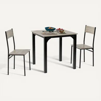 Ensemble Table à Manger Carrée 70x70 Cm Avec 2 Chaises Métal, Couleur Bois Naturel Ensemble Table à Manger Carrée 70x70 Cm Avec 2 Chaises Métal, Couleur Bois Naturel