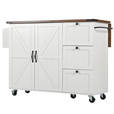 Desserte, Îlot De Cuisine Blanc Extensible à Roulettes Avec Rangements, 2 Portes Et 3 Tiroirs