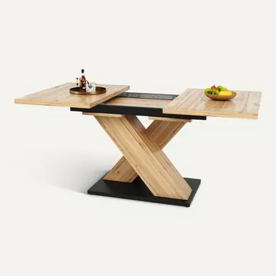 Table à Manger Extensible 6–8 Personnes 119-158,5x80 Cm Finition Bois Naturel, Pieds Croisés Table à Manger Extensible 6–8 Personnes 119-158,5x80 Cm Finition Bois Naturel, Pieds Croisés