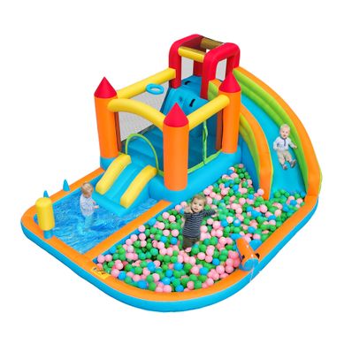 Château Gonflable Aquatique Multifonction 460x343x190 Cm Avec Toboggan, Trampoline, Souffleur 450 W