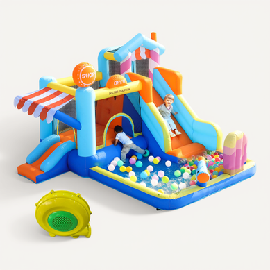 Château Gonflable Enfant Parc Aquatique Avec Souffleur 450 W, Bleu