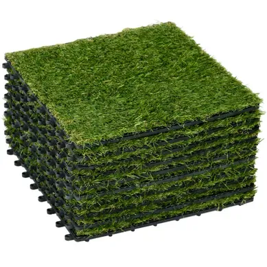 Lot De 10 Dalles De Gazon Artificiel 30x30 Cm En Plastique Vert Foncé