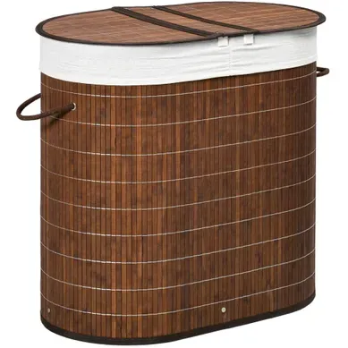Panier À Linge 62.5x37x60.5 Cm 100 L En Bambou Marron Avec Couvercle Et 2 Compartiments Panier À Linge 62.5x37x60.5 Cm 100 L En Bambou Marron Avec Couvercle Et 2 Compartiments
