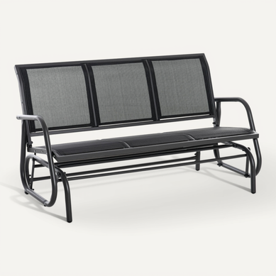Banc De Jardin à Bascule 3 Places En Métal Noir 147x75x85 Cm