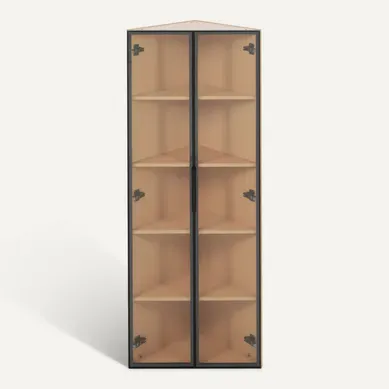 Vitrine D’angle LED 62x35x160 Cm Avec Double Porte En Verre, Bois Décor Chêne Vitrine D’angle LED 62x35x160 Cm Avec Double Porte En Verre, Bois Décor Chêne
