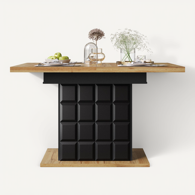 Table à Manger Extensible 110-140×80 Cm Pour 4-6 Personnes Avec Rangement, Noir/naturel Table à Manger Extensible 110-140×80 Cm Pour 4-6 Personnes Avec Rangement, Noir/naturel
