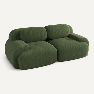 Canapé 2 Places Modulable En Velours Côtelé Vert, Accoudoirs Courbés