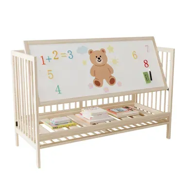 Lit Bébé évolutif 60x140 Cm Avec Réglable En Hauteur, En Bois Naturel