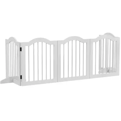 Barrière De Sécurité Pour Chien Pliable À 5 Panneaux 254,5x61x9.6 Cm, En Bois Blanc Barrière De Sécurité Pour Chien Pliable À 5 Panneaux 254,5x61x9.6 Cm, En Bois Blanc