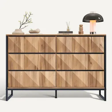 Commode Noir Et Bois Naturel Avec 6 Tiroirs Buffet 120 X 40 X 80 Cm, Piètement Métal Commode Noir Et Bois Naturel Avec 6 Tiroirs Buffet 120 X 40 X 80 Cm, Piètement Métal
