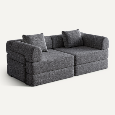 Canapé Convertible 2 Place Modulable Tissu Chenille Gris Avec Rangement Accoudoir, Cadres Métal Canapé Convertible 2 Place Modulable Tissu Chenille Gris Avec Rangement Accoudoir, Cadres Métal