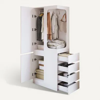 Armoire En Bois De Pin Blanc 70 X 40 X 170 Cm Avec Porte, Penderie Ouverte, 4 Tiroirs Armoire En Bois De Pin Blanc 70 X 40 X 170 Cm Avec Porte, Penderie Ouverte, 4 Tiroirs