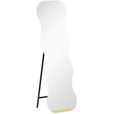 Miroir Sur Pied Ondulé 160x50 Cm Noir Avec Base En Bois, Sans Montage