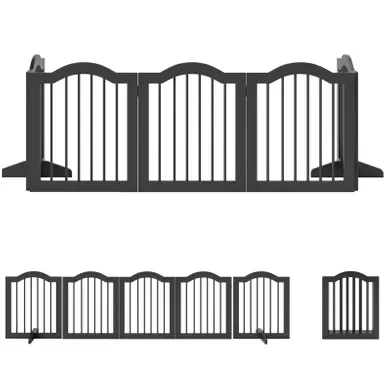 Barrière De Sécurité Pour Chien Pliante 261,5x61 Cm Bois Noir À 5 Panneaux Barrière De Sécurité Pour Chien Pliante 261,5x61 Cm Bois Noir À 5 Panneaux