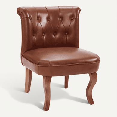 Fauteuil 56x60.5x72.5 Cm En Simili Marron Avec Pieds En Bois Et Dossier à Boutons Fauteuil 56x60.5x72.5 Cm En Simili Marron Avec Pieds En Bois Et Dossier à Boutons