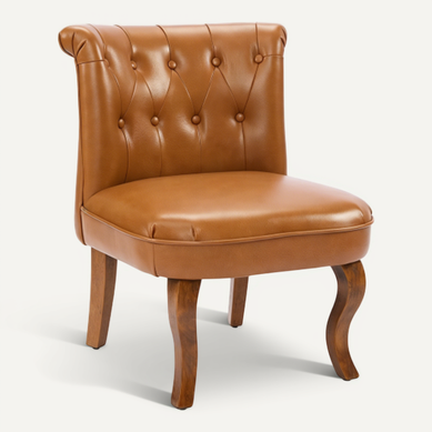 Fauteuil 56x60.5x72.5 Cm En Simili Brun Avec Pieds En Bois Et Boutons Décoratifs Fauteuil 56x60.5x72.5 Cm En Simili Brun Avec Pieds En Bois Et Boutons Décoratifs