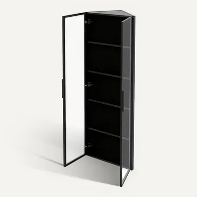 Vitrine D’angle 62x35x160 Cm Avec LED Et 2 Portes En Verre Trempé, Mdf Noir Vitrine D’angle 62x35x160 Cm Avec LED Et 2 Portes En Verre Trempé, Mdf Noir