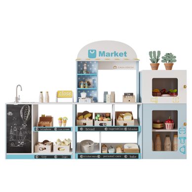 Magasin De Jeu Enfant Bois Et Plastique Bleu Avec Étagères, 90x155x107,5 Cm Magasin De Jeu Enfant Bois Et Plastique Bleu Avec Étagères, 90x155x107,5 Cm