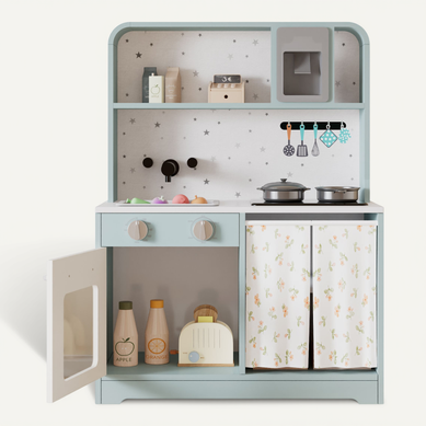 Cuisine Jouet Enfant 29x60x81 Cm Bois Bleu, Machine à Glaçons et Micro-ondes, Avec Rangements Cuisine Jouet Enfant 29x60x81 Cm Bois Bleu, Machine à Glaçons et Micro-ondes, Avec Rangements