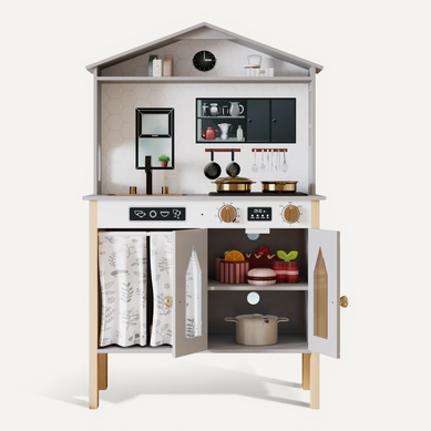 Cuisine Jouet Enfant 28,5x60x92 Cm Gris En Bois Et Plastique Avec Accessoires Cuisine Jouet Enfant 28,5x60x92 Cm Gris En Bois Et Plastique Avec Accessoires