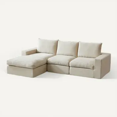 Canapé D'angle 3 Places Velours Côtelé Beige — 3 Coussins, Sans Montage Canapé D'angle 3 Places Velours Côtelé Beige — 3 Coussins, Sans Montage