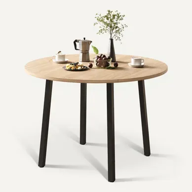 Table à Manger Ronde Pliante 100 Cm, Pieds Métal, Couleur Bois Chêne, Pour 2-4 Personnes