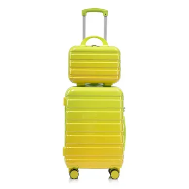 Set Valise Rigide 20'' Et Trousse Cosmétique 14'' En PC Vert Avec Serrure à Code