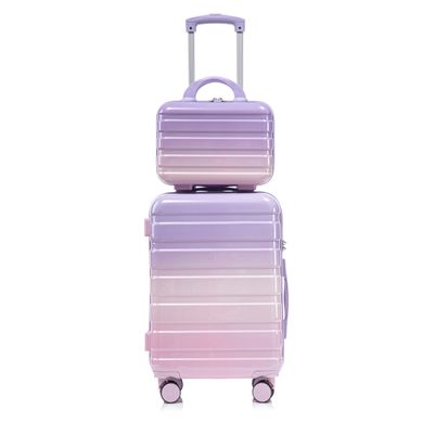 Set Valise 20" Et Trousse 14" En PC Violet, 4 Roues Pivotantes