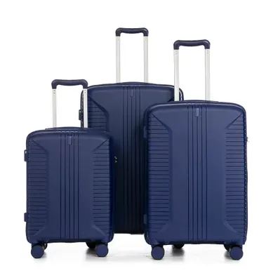 Set De 3 Valises Rigides 20/24/28 Pouces Bleu En Polypropylène Avec Serrure Intégrée